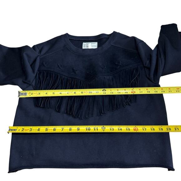 Current Elliott 1 Womens Western Suede Fringe Roll Hem Sweatshirt Fray Popover - Picture 4 of 7